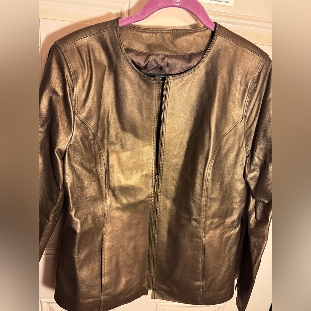 Terry Lewis Elegant Women's Gold 100% Genuine Leather Jacket